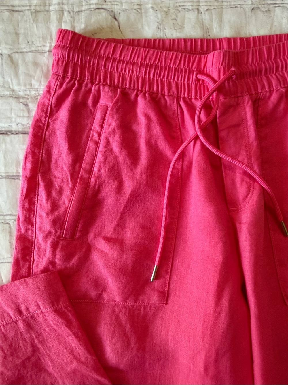 Atleta Retreat Linen Wide Leg Pant Hot Pink Size XS Pull On Split Hem - Picture 5 of 8